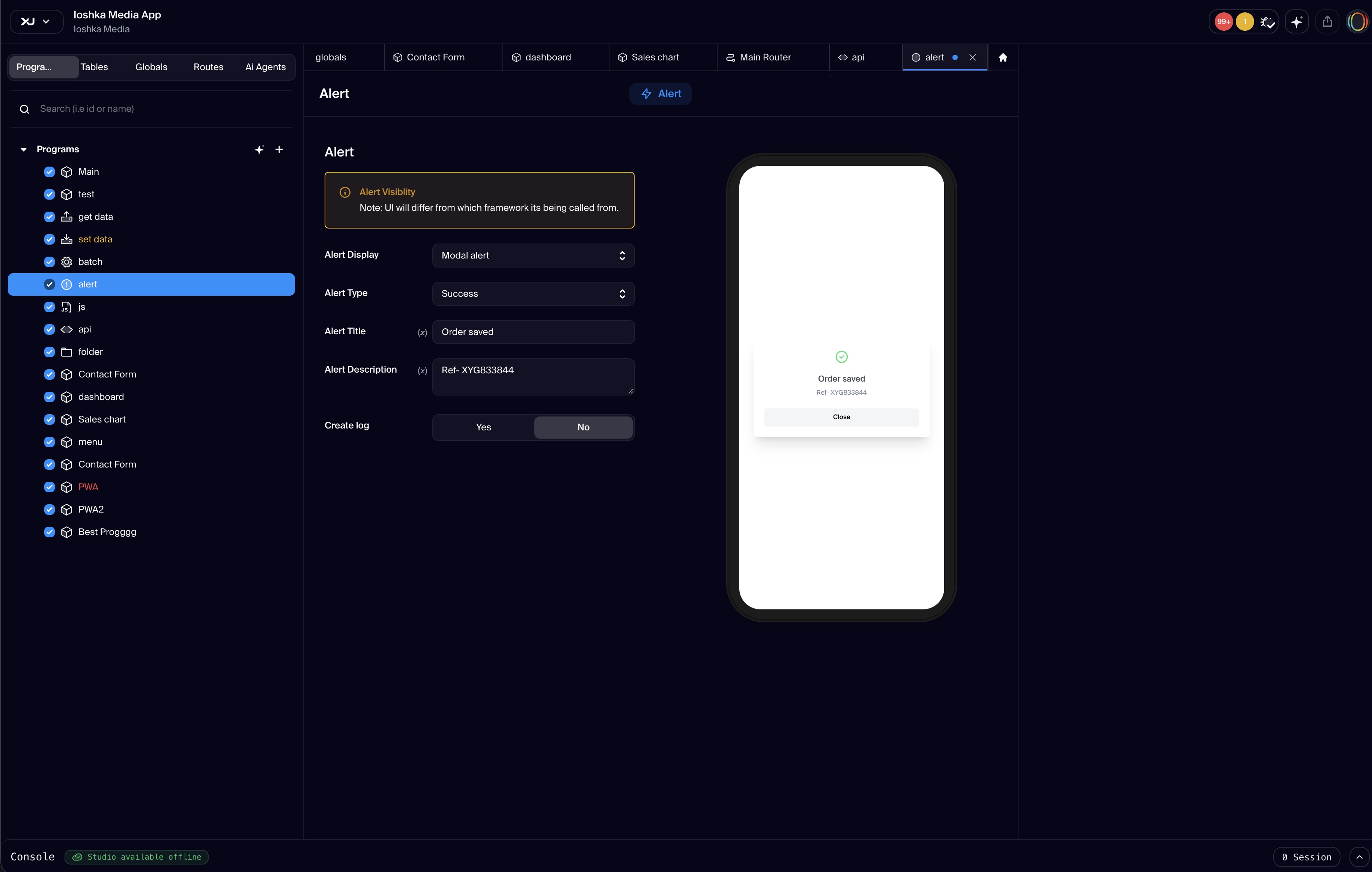 Studio App Builder — Alert Configuration